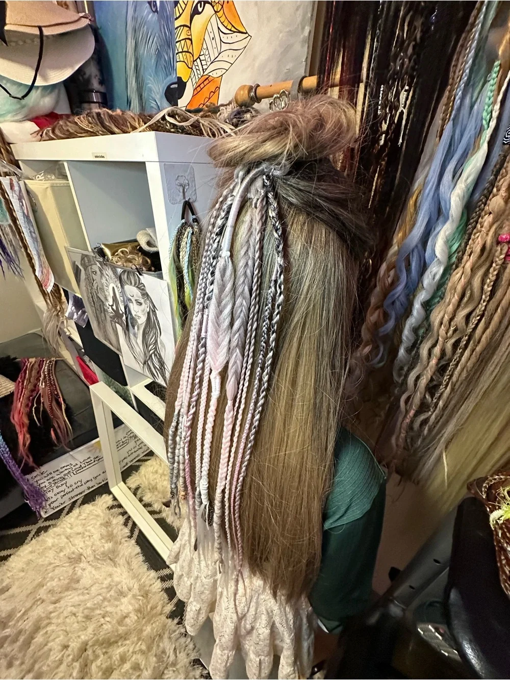 Boho Viking Dreads w/Accent Extensions - Pink, Silver & White